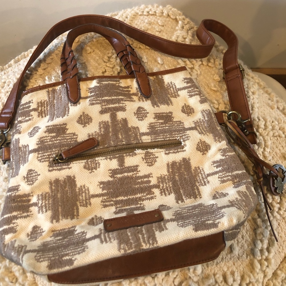 Lucky Brand Great Condition Bucket Bag Purse - Boho Bohemian Linen / Cotton